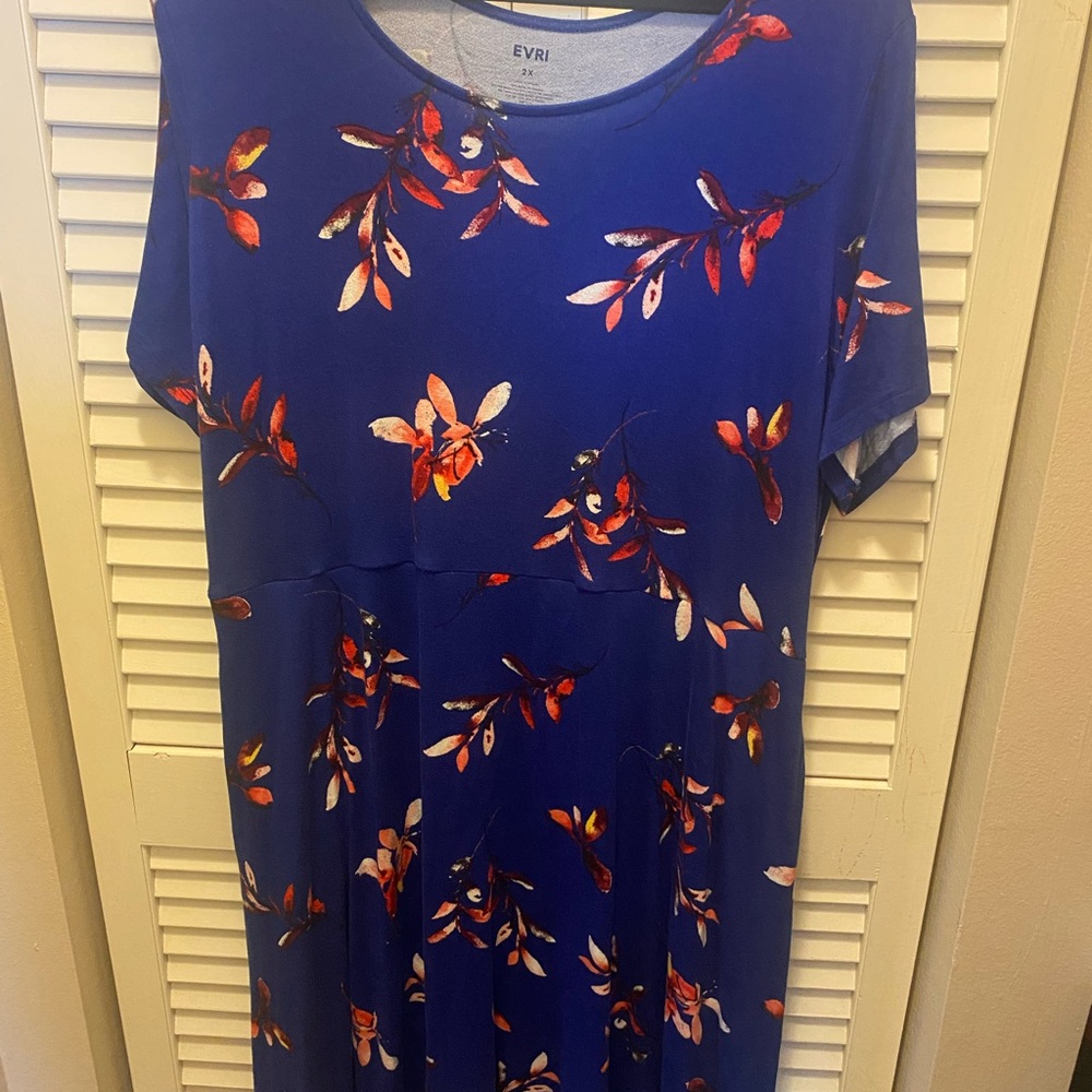 EVRI Women's Vibrant Blue and Red Floral Midi Dress